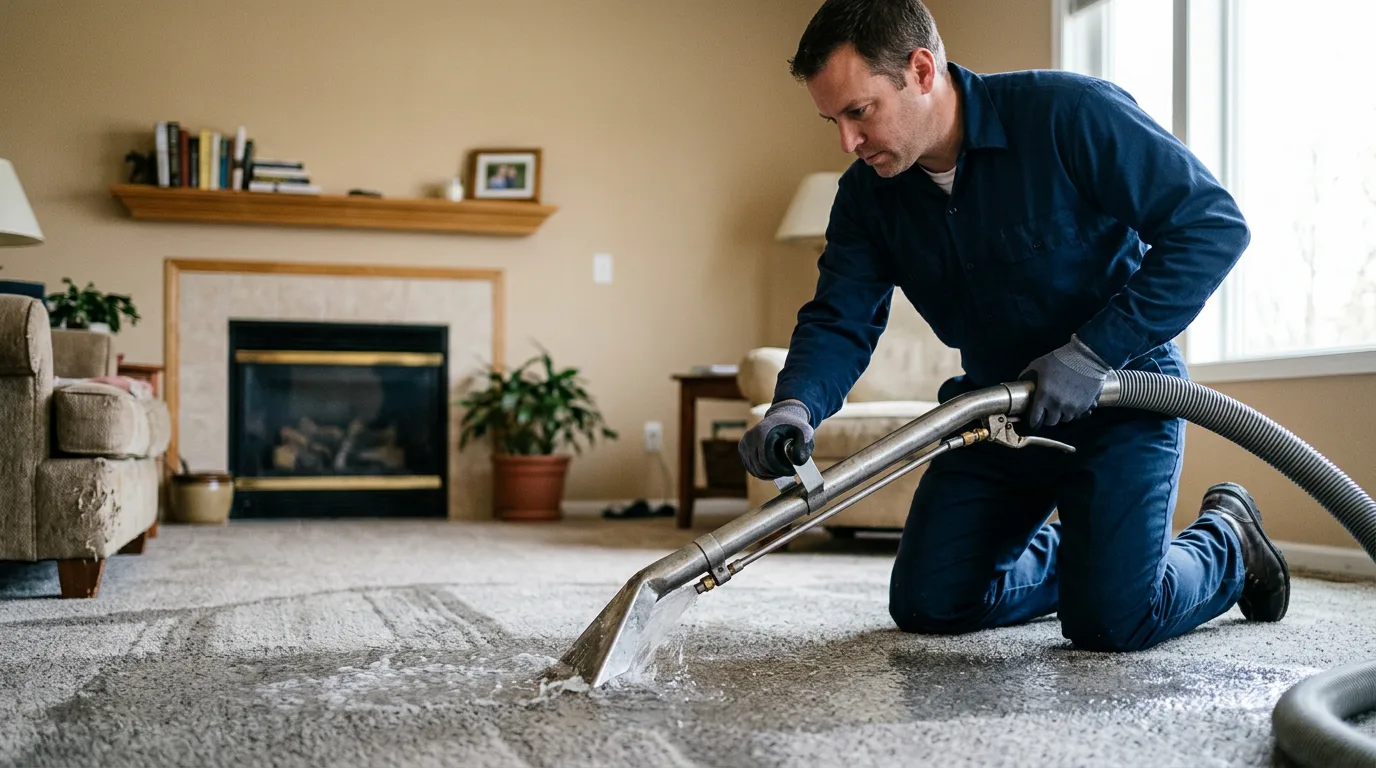 Water damage restoration technician working near Webb, IA